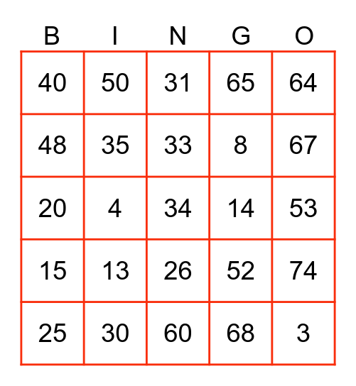 Round 1 - Numbers 1-75 Bingo Card