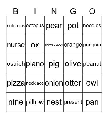 Final Phonics 2 N,O,P Bingo Card