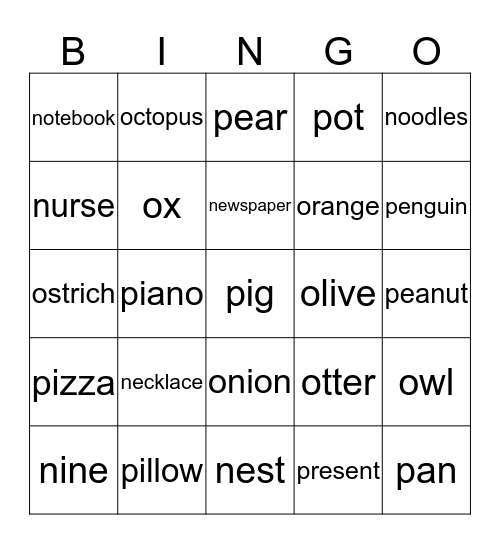 Final Phonics 2 N,O,P Bingo Card