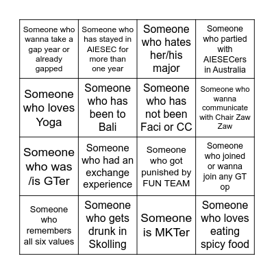 AIESEC Bingo Card