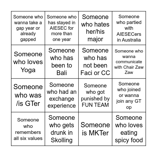 AIESEC Bingo Card