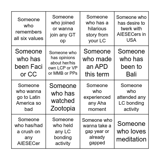 Untitled Bingo Card