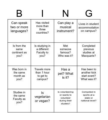 MQ PG Networking - Find someone who? Bingo Card