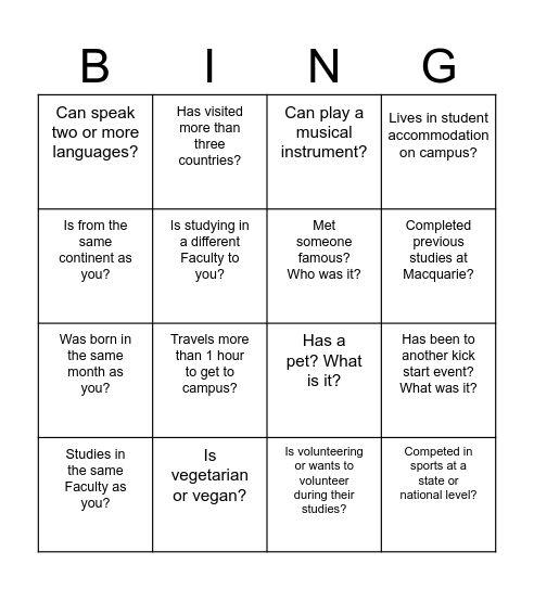 MQ PG Networking - Find someone who? Bingo Card
