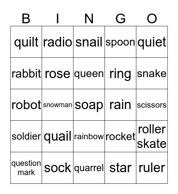 Final Phonics 2 Q,R,S Bingo Card