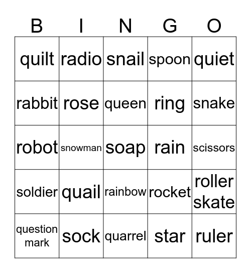 Final Phonics 2 Q,R,S Bingo Card