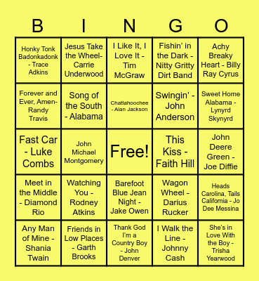 Country Bingo Card