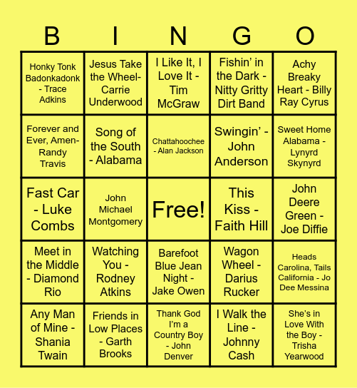 Country Bingo Card