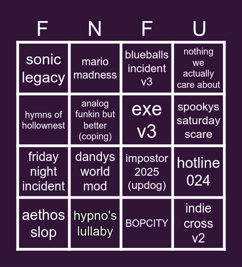 fnf secret mods in ramware broadcast 2 bingo Card