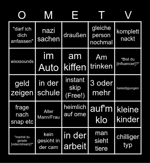 OmeTV Bingo Card