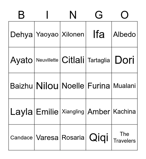 Steel [Round 2] Genshin Impact Bingo Card