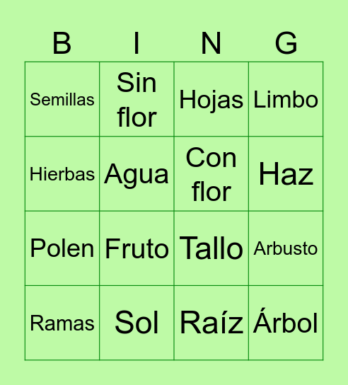 LAS PLANTAS Bingo Card