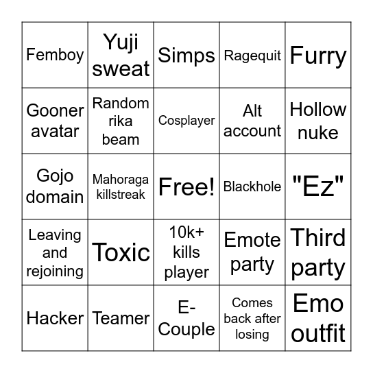 Jjs Bingo! Bingo Card