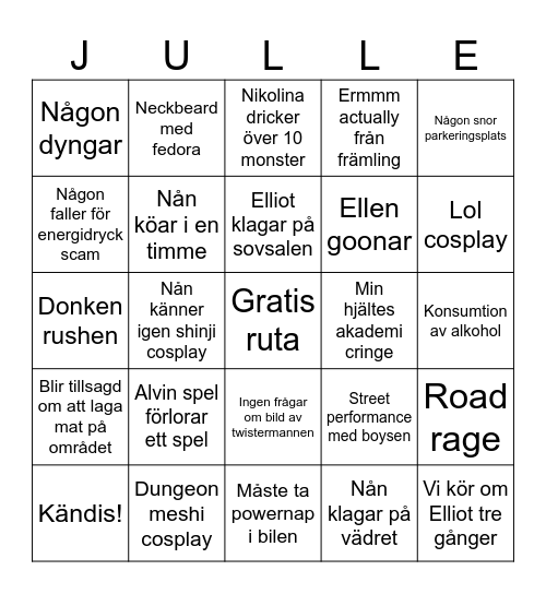 Julle bulle Bingo Card