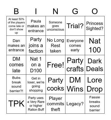 TFN #12 Bingo Card