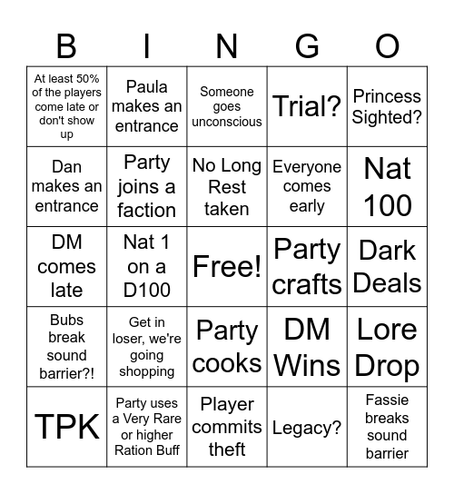 TFN #12 Bingo Card