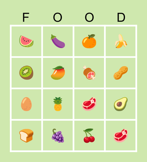 NUTRI BINGO Card