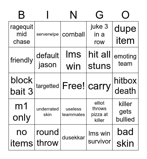 forsaken Bingo Card
