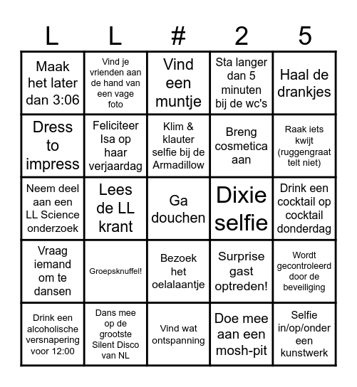Lowlands Bingo Card