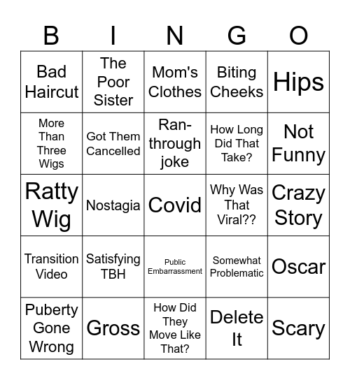 YT Shorts Bingo Card