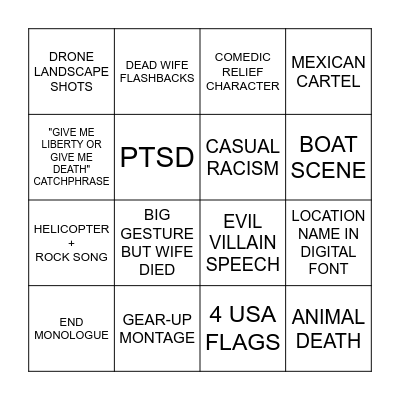 ACTION MOVIE TROPES BINGO Card