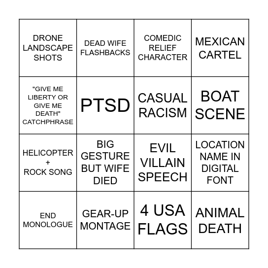 ACTION MOVIE TROPES BINGO Card