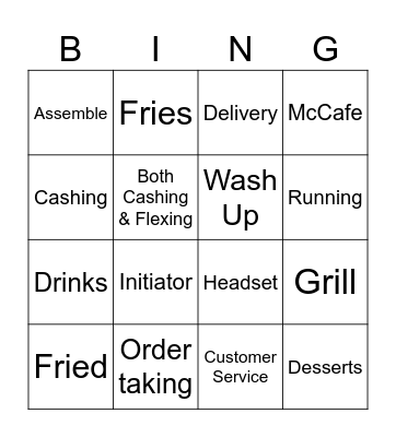 McDonalds Crew Bingo Card