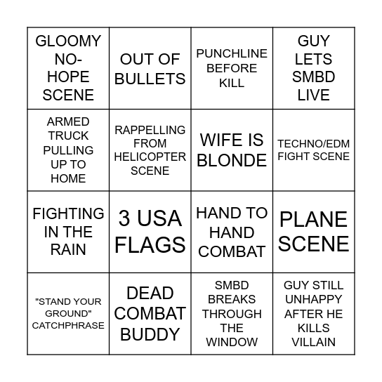 ACTION MOVIE TROPES BINGO 2 Bingo Card