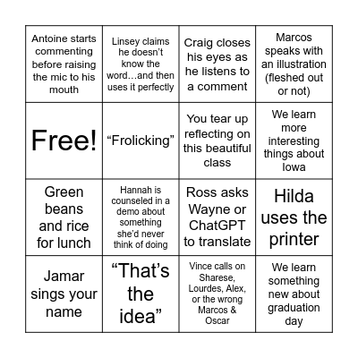 Class 194 BINGO Card