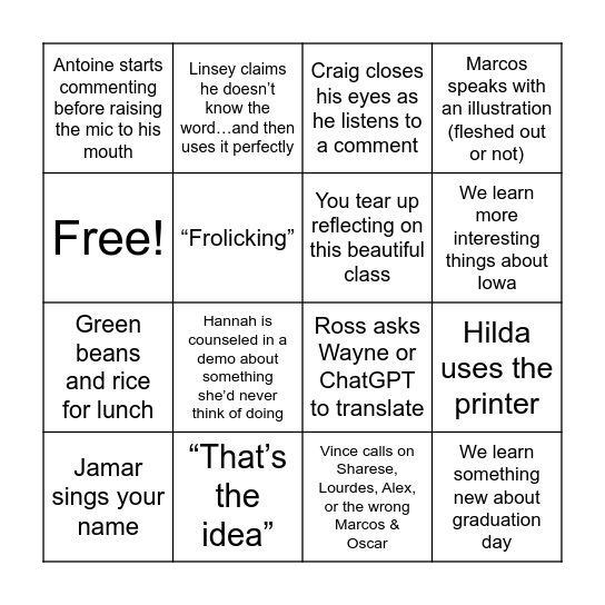 Class 194 BINGO Card