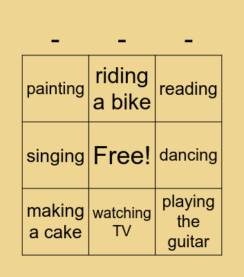 Hobbies Bingo Card