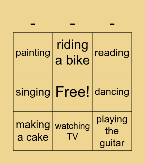 Hobbies Bingo Card