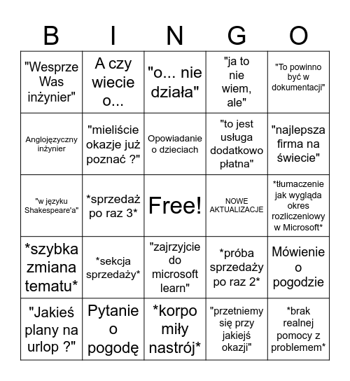 Bingo Majkrosoft Bingo Card