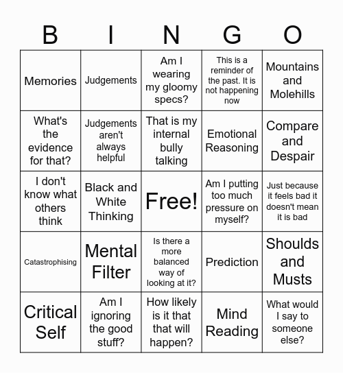 Unhelpful Thinking Habits Bingo Card