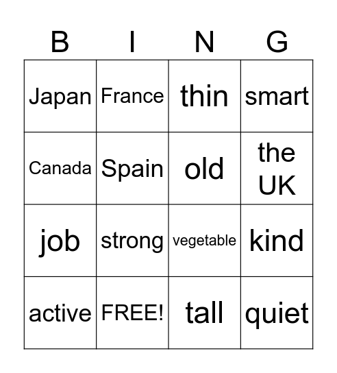 service Bingo Card