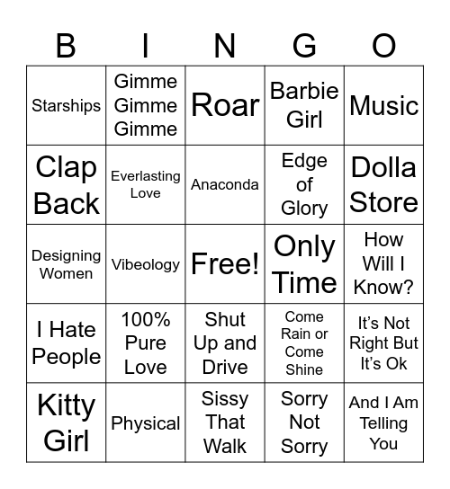 Rupaul's Drag Race Bingo Card