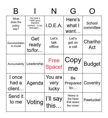 Hide and Speak Legal Bingo Card