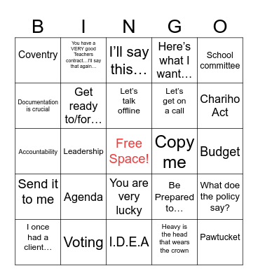 Hide and Speak Legal Bingo Card
