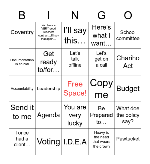 Hide and Speak Legal Bingo Card