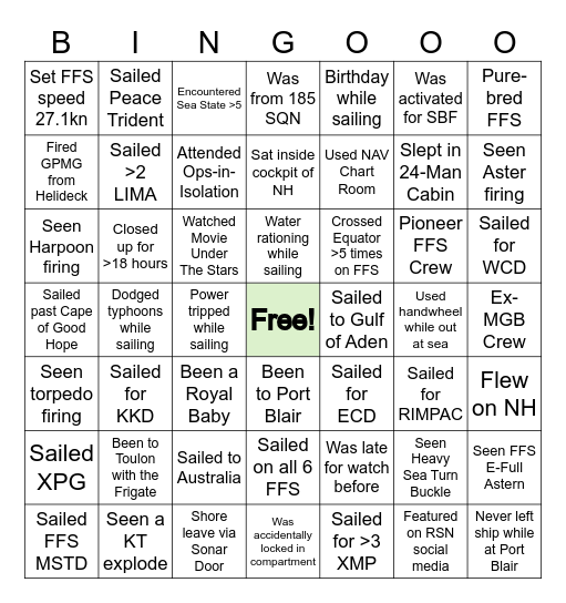 First Flotilla Bingo! Bingo Card