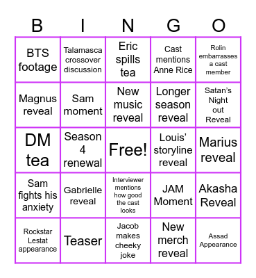 SDCC IWTV Bingo Card