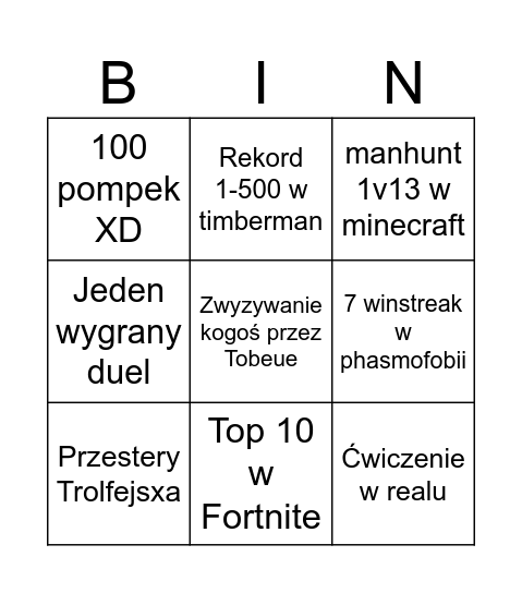 Bingo ZiomaleQ'a Bingo Card