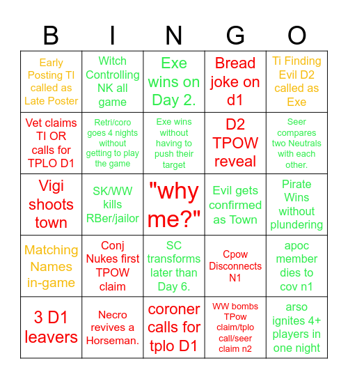Town of Salem 2 Bingo Board Bingo Card