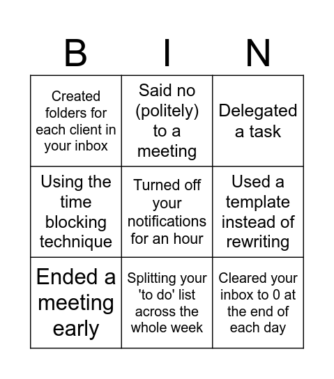 PRODUCTIVITY BINGO Card