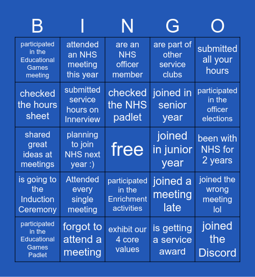NHS Secondary Care MHWT Bingo Card