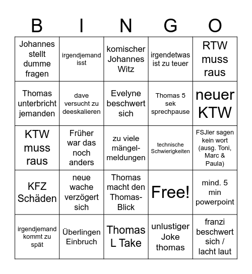 Dienstbesprechung Bingo Card