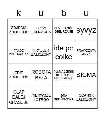 beengo Bingo Card