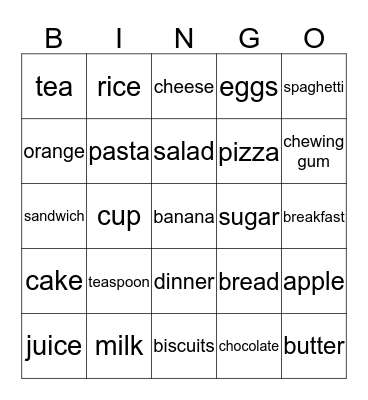 Food Bingo Card