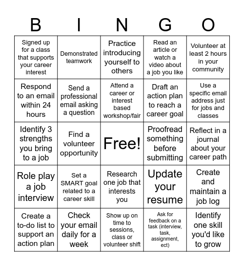 Career Development Bing Bingo Card