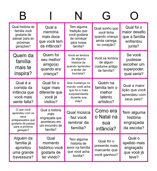 Bingo da Família Bingo Card